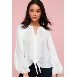 Lulu’s White Embroidered Tie-Front Long Sleeve Top